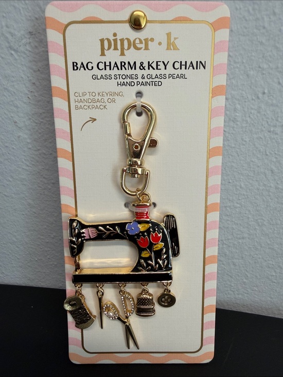 Piper K Accessories - Piper K | Sewing Machine Motif Double Sided Glass Pearl Bag Charm 🧵🪡